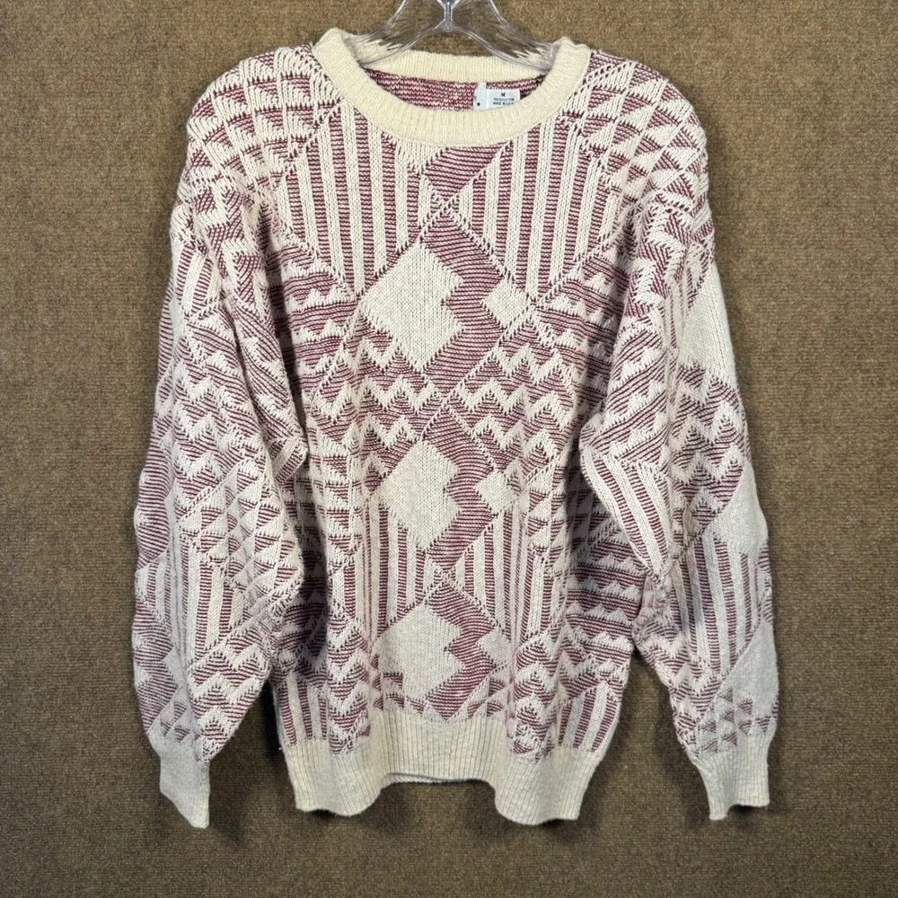 Vintage 90s Heavyweight Knit Crewneck Size Medium Men Geometric Jacquard Pattern